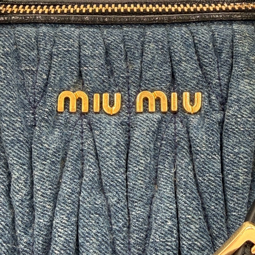 Miu Miu Denim Satchel w/ Black Leather Trim and Gold Hardware w/COA - Picture 2 of 16